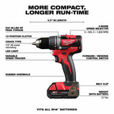 美行Milwaukee M18 緊湊型無刷雙工具鋰離子無刷無繩緊湊型鑽機/衝擊組合套裝(2 個工具)帶(2)2.0Ah 電池、充電器和包 MILWAUKEE美沃奇(美行)